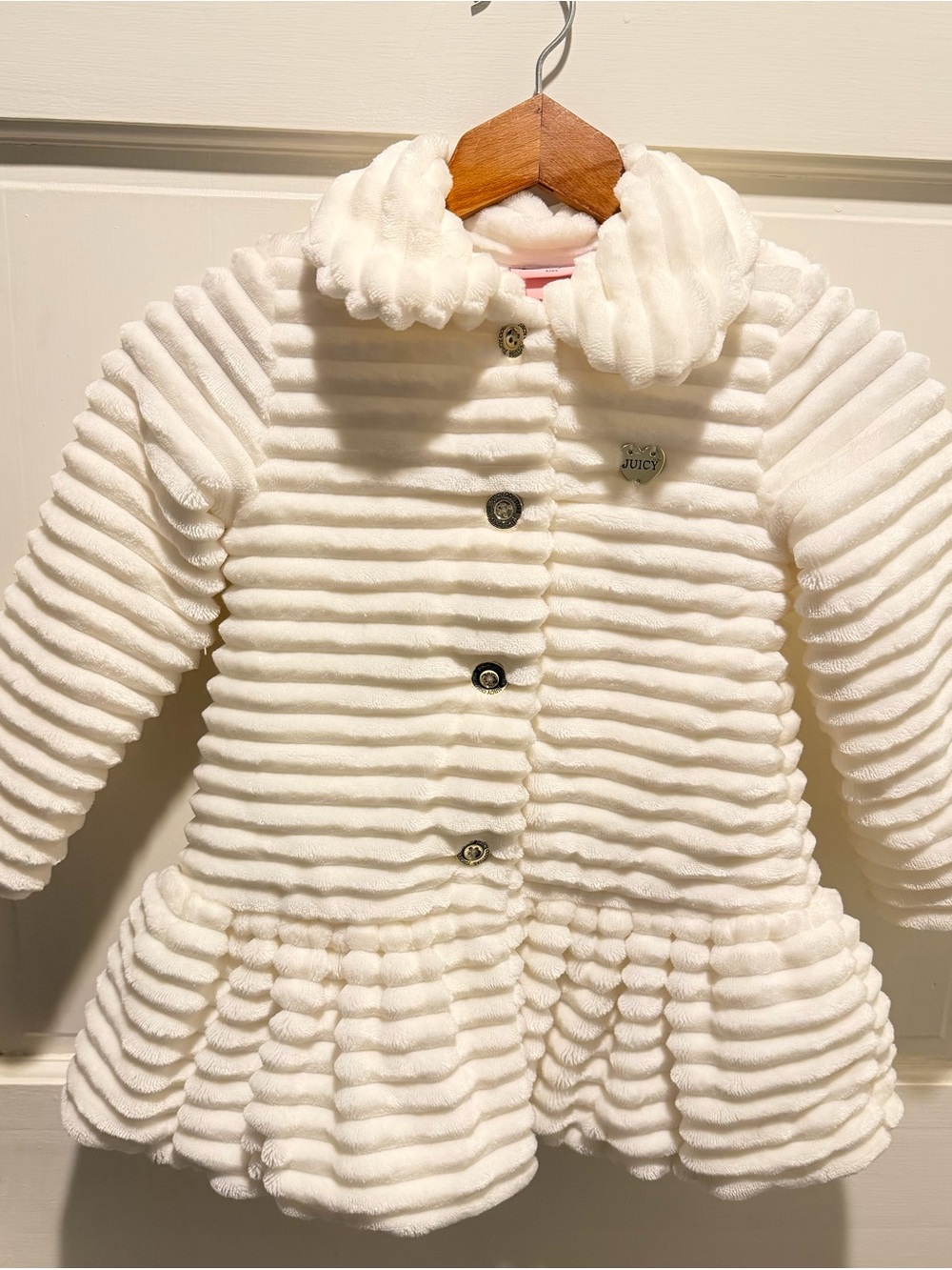 Juicy Couture Girls Cream Ribbed Plush Peplum Jacket